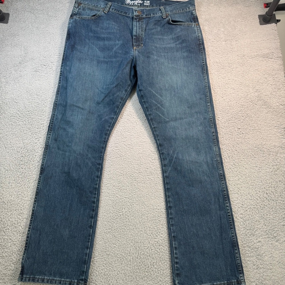 Wrangler Retro Slim Boot Mens Jeans 40x33 Blue‎ Medium Wash Cotton